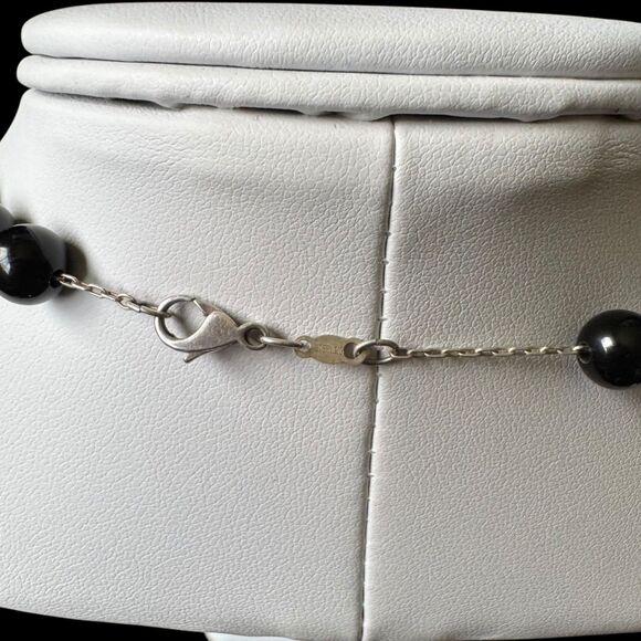 Vintage Sterling Silver Native Pearl Black Onyx Beaded Necklace 34in Chain 925 - Picture 11 of 16